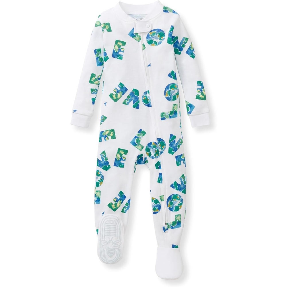 image:imageBurts Bees Baby Boys Organic Cotton Snug Fit Footed Sleeper Pajamas  Convenient 2way zip front sleeper pajama is equipped with nonslip bee grips for active littles on the moveEarth Love