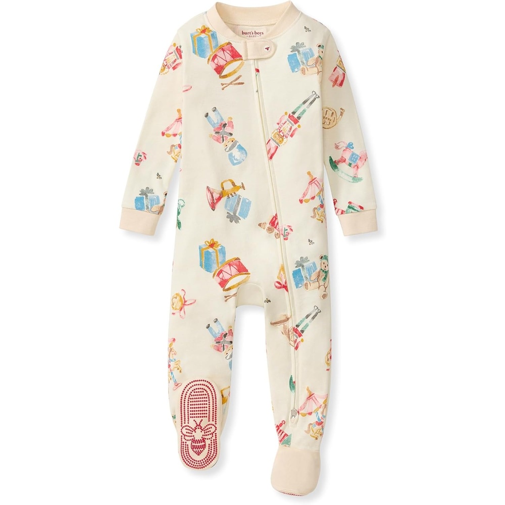 image:imageBurts Bees Baby Boys Organic Cotton Snug Fit Footed Sleeper Pajamas  Convenient 2way zip front sleeper pajama is equipped with nonslip bee grips for active littles on the moveTrinkets  Toys 1pack
