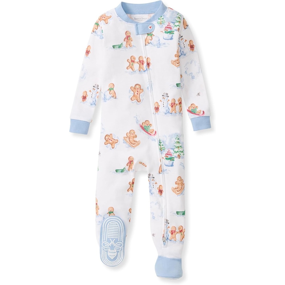 image:imageBurts Bees Baby Boys Organic Cotton Snug Fit Footed Sleeper Pajamas  Convenient 2way zip front sleeper pajama is equipped with nonslip bee grips for active littles on the moveGingerbread Friends 1pack