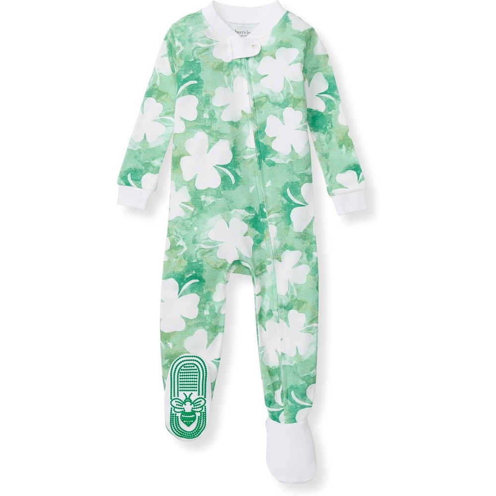 image:imageBurts Bees Baby Boys Organic Cotton Snug Fit Footed Sleeper Pajamas  Convenient 2way zip front sleeper pajama is equipped with nonslip bee grips for active littles on the moveArtsy Clover