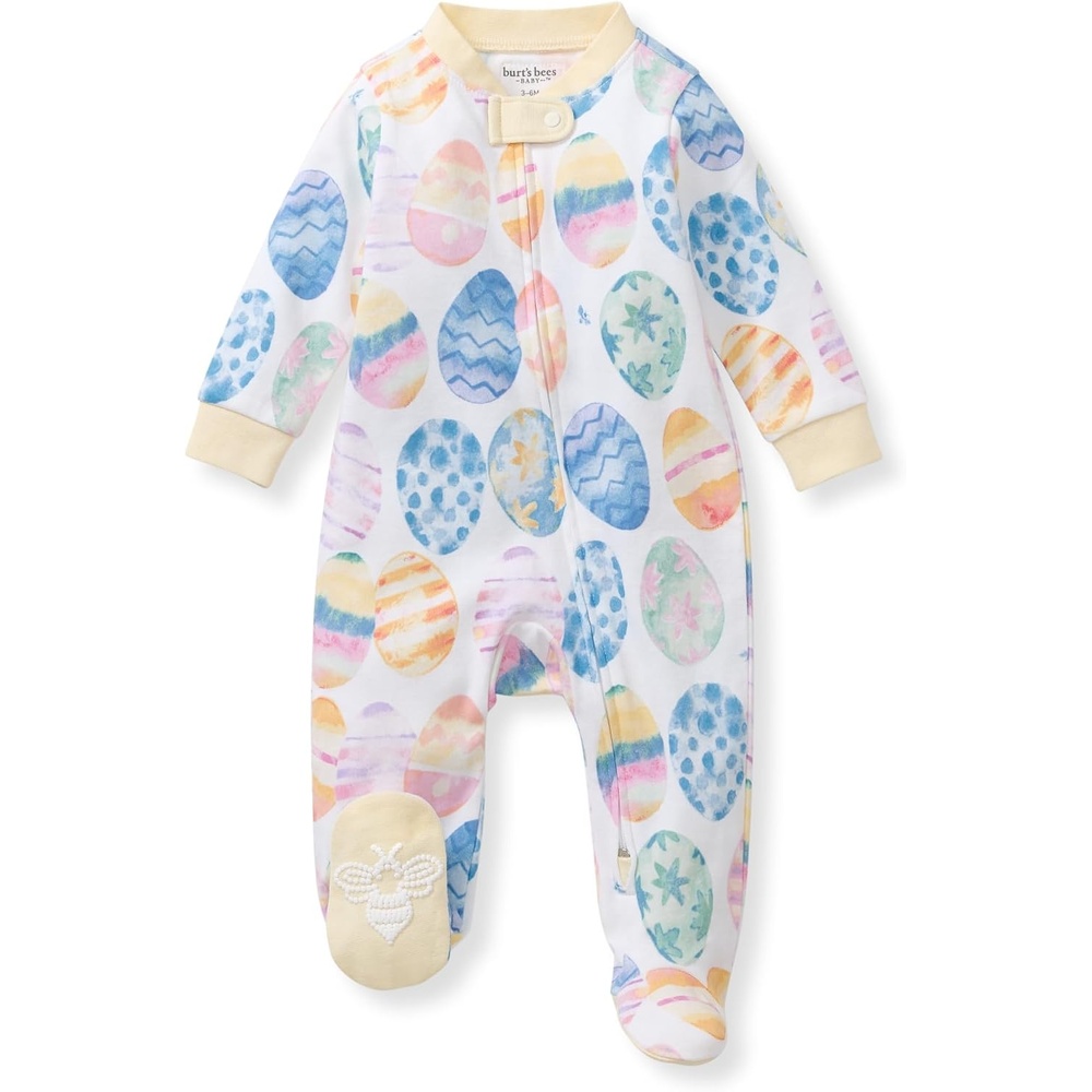 image:imageBurts Bees Baby Girls Organic Cotton Sleep and Play Footed Pajamas  Easy zip front PJs feature a 2way zipper to ensure newborns have a restful nights sleepEaster Eggs