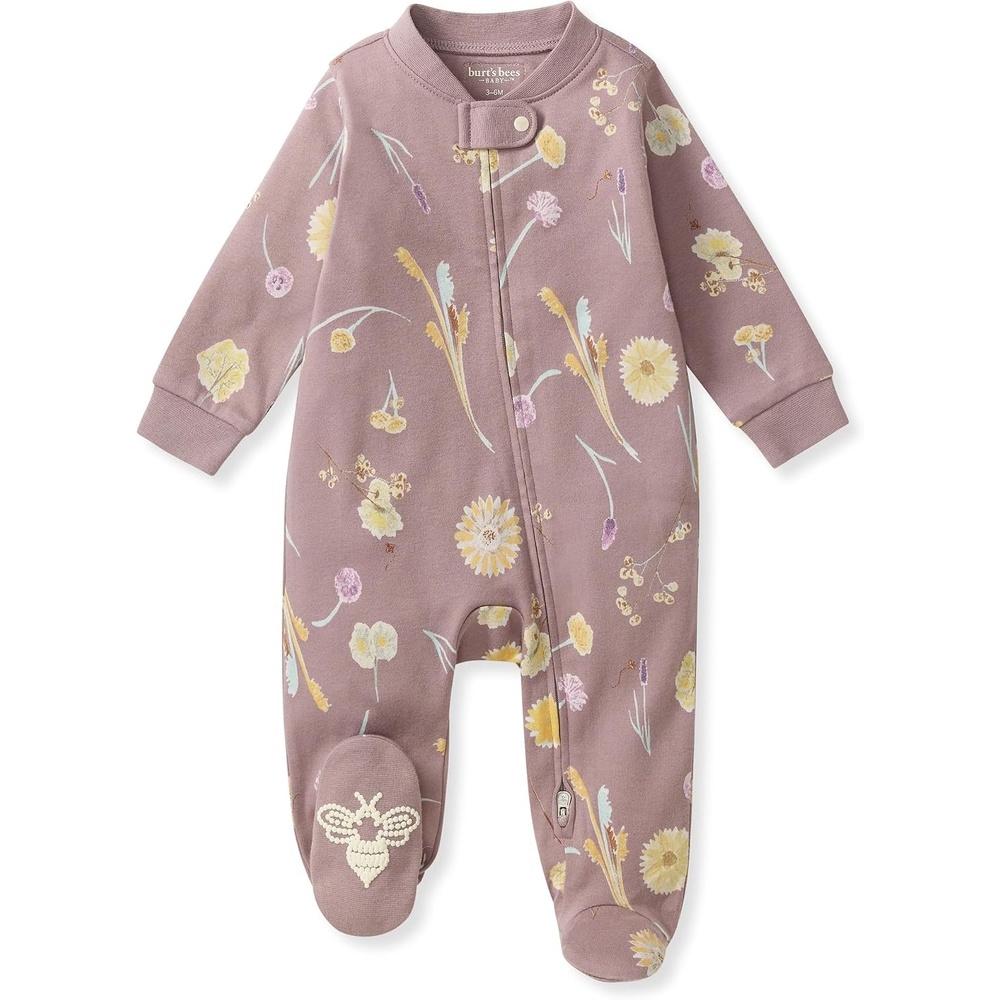 image:imageBurts Bees Baby Girls Organic Cotton Sleep and Play Footed Pajamas Easy zip front PJs feature a 2way zipper to ensure newborns have a restful nights sleepFlowers of the Valley 1pack