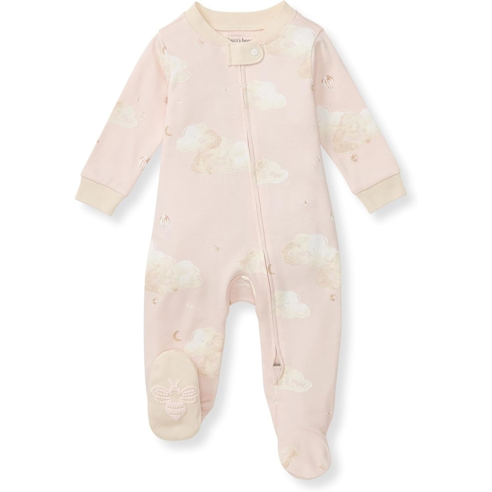 image:imageBurts Bees Baby Girls Organic Cotton Sleep and Play Footed Pajamas Easy zip front PJs feature a 2way zipper to ensure newborns have a restful nights sleepPink Good Night Sky