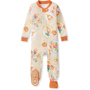Burt’s Bees Baby Boys Organic Cotton, Snug Fit Footed Sleeper Pajamas | Convenient 2-way zip front sleeper pajama is equipped with non-slip bee grips for active littles on the move(Thanksgiving Table 1-pack)