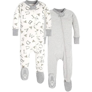 Burt’s Bees Baby Boys Organic Cotton, Snug Fit Footed Sleeper Pajamas | Convenient 2-way zip front sleeper pajama is equipped with non-slip bee grips for active littles on the move(A Bee C/Stripe)