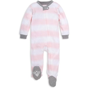 Burt’s Bees Baby Girls’ Organic Cotton, Sleep and Play Footed Pajamas | Easy zip front PJs feature a 2-way zipper to ensure newborns have a restful nights sleep(Pink Rugby Stripe)