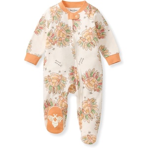 Burt’s Bees Baby Girls’ Organic Cotton, Sleep and Play Footed Pajamas | Easy zip front PJs feature a 2-way zipper to ensure newborns have a restful nights sleep(Vivid Turkey)
